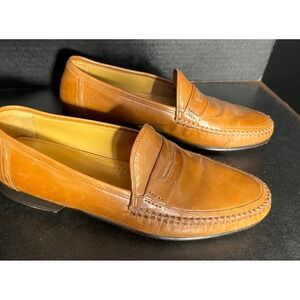 Johnson & Murphy Men's Brown Tan Leather Penny Loafers Dress Shoes Size 8.5